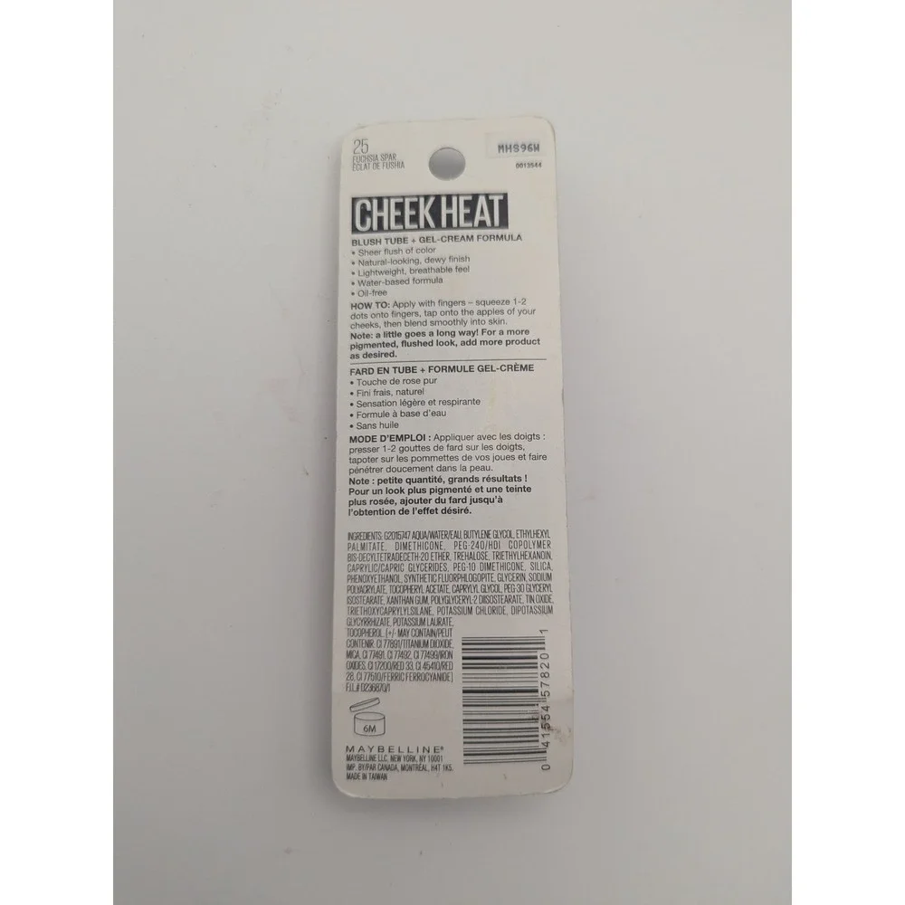 Maybelline Cheek Heat Gel-Cream Blush Tube 25 Fuchsia Spark 0.27 fl oz New Sheer